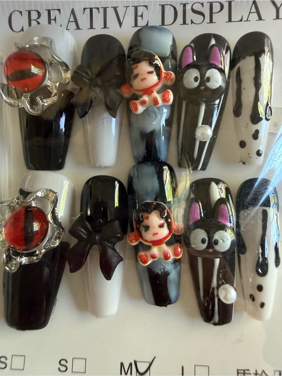 Accessories - acrylic glossy 3D Black & White Cartoon Nail Art Stickers - Creative Display